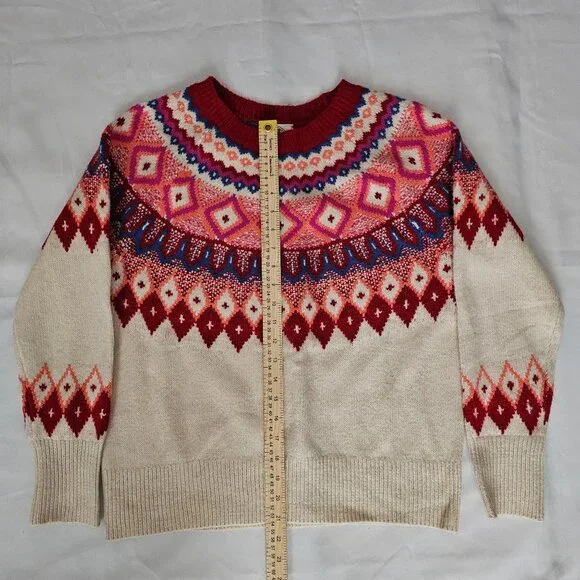 St. John's Bay Women's Beige Red Fair Isle Knit Pullover Sweater Size Medium - Picture 10 of 11